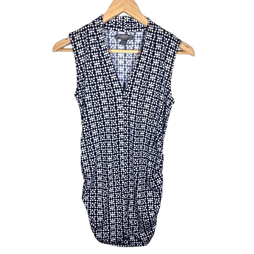 A Pea in the Pod Maternity Blue & White V Neck Sleevless Ruched Tank Size Small